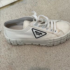 Prada Double Wheel gabardine nylon sneakers size 39.5. Good shape but w/ spots.